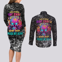 Skull Couples Matching Long Sleeve Bodycon Dress and Long Sleeve Button Shirts Your Demons Hide Under Your Bed Mine Hide Inside My Head - Wonder Print Shop