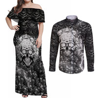 Skull Couples Matching Off Shoulder Maxi Dress and Long Sleeve Button Shirts Your Demons Hide Under Your Bed Mine Hide Inside My Head - Wonder Print Shop
