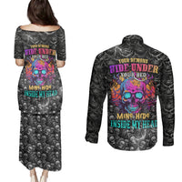 Skull Couples Matching Puletasi Dress and Long Sleeve Button Shirts Your Demons Hide Under Your Bed Mine Hide Inside My Head - Wonder Print Shop