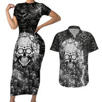 Skull Couples Matching Short Sleeve Bodycon Dress and Hawaiian Shirt Your Demons Hide Under Your Bed Mine Hide Inside My Head - Wonder Print Shop