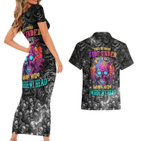Skull Couples Matching Short Sleeve Bodycon Dress and Hawaiian Shirt Your Demons Hide Under Your Bed Mine Hide Inside My Head - Wonder Print Shop