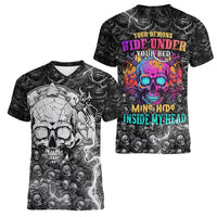Skull Women V Neck T Shirt Your Demons Hide Under Your Bed Mine Hide Inside My Head - Wonder Print Shop