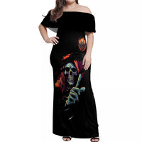 Reaper Skull Off Shoulder Maxi Dress I Can Fix Stupid But It's Gonna Hurt - Wonder Print Shop