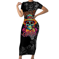 Day Of The Dead Sugar Skull Short Sleeve Bodycon Dress Dia De Los Murtos - Wonder Print Shop