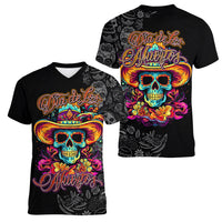 Day Of The Dead Sugar Skull Women V Neck T Shirt Dia De Los Murtos - Wonder Print Shop