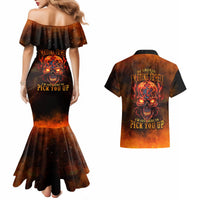 Fire Skull Couples Matching Mermaid Dress and Hawaiian Shirt Of Course I'm Going To Hell I'm Just Here To Pick You Up - Wonder Print Shop