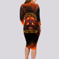 Fire Skull Long Sleeve Bodycon Dress Of Course I'm Going To Hell I'm Just Here To Pick You Up - Wonder Print Shop
