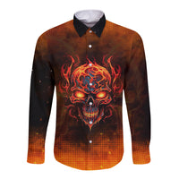 Fire Skull Long Sleeve Button Shirt Of Course I'm Going To Hell I'm Just Here To Pick You Up - Wonder Print Shop