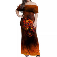 Fire Skull Off Shoulder Maxi Dress Of Course I'm Going To Hell I'm Just Here To Pick You Up - Wonder Print Shop