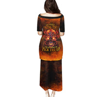 Fire Skull Puletasi Of Course I'm Going To Hell I'm Just Here To Pick You Up - Wonder Print Shop