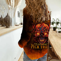Fire Skull Women Casual Shirt Of Course I'm Going To Hell I'm Just Here To Pick You Up - Wonder Print Shop