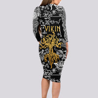 Viking Long Sleeve Bodycon Dress Yggdrasil Pattern And Ancient Rune - Wonder Print Shop