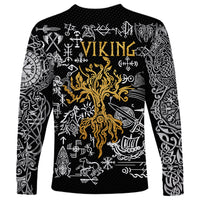 Viking Long Sleeve Shirt Yggdrasil Pattern And Ancient Rune - Wonder Print Shop