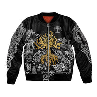 Viking Sleeve Zip Bomber Jacket Yggdrasil Pattern And Ancient Rune - Wonder Print Shop