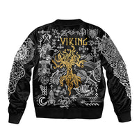 Viking Sleeve Zip Bomber Jacket Yggdrasil Pattern And Ancient Rune - Wonder Print Shop
