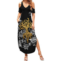 Viking Summer Maxi Dress Yggdrasil Pattern And Ancient Rune - Wonder Print Shop