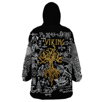Viking Wearable Blanket Hoodie Yggdrasil Pattern And Ancient Rune - Wonder Print Shop