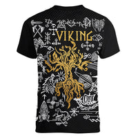 Viking Women V Neck T Shirt Yggdrasil Pattern And Ancient Rune - Wonder Print Shop