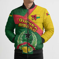 Guinea Bissau Bomber Puffer Jacket with Green Yellow Red Swirl Design - Wonder Print Shop