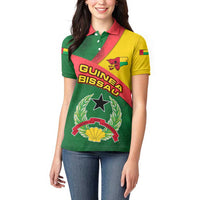 Guinea Bissau Women Polo Shirt with Green Yellow Red Swirl Design - Wonder Print Shop