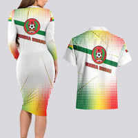 Guinea Bissau Couples Matching Long Sleeve Bodycon Dress and Hawaiian Shirt with White Green Red Gradient Design - Wonder Print Shop