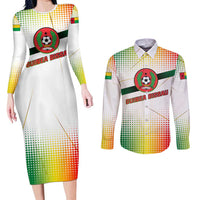 Guinea Bissau Couples Matching Long Sleeve Bodycon Dress and Long Sleeve Button Shirt with White Green Red Gradient Design - Wonder Print Shop