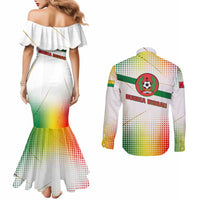 Guinea Bissau Couples Matching Mermaid Dress and Long Sleeve Button Shirt with White Green Red Gradient Design - Wonder Print Shop