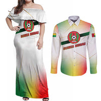 Guinea Bissau Couples Matching Off Shoulder Maxi Dress and Long Sleeve Button Shirt with White Green Red Gradient Design - Wonder Print Shop
