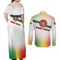 Guinea Bissau Couples Matching Off Shoulder Maxi Dress and Long Sleeve Button Shirt with White Green Red Gradient Design - Wonder Print Shop