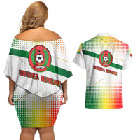 Guinea Bissau Couples Matching Off Shoulder Short Dress and Hawaiian Shirt with White Green Red Gradient Design - Wonder Print Shop