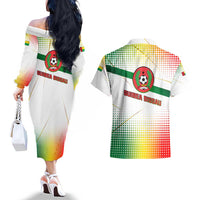 Guinea Bissau Couples Matching Off The Shoulder Long Sleeve Dress and Hawaiian Shirt with White Green Red Gradient Design - Wonder Print Shop