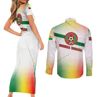 Guinea Bissau Couples Matching Short Sleeve Bodycon Dress and Long Sleeve Button Shirt with White Green Red Gradient Design - Wonder Print Shop