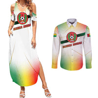 Guinea Bissau Couples Matching Summer Maxi Dress and Long Sleeve Button Shirt with White Green Red Gradient Design - Wonder Print Shop
