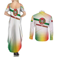 Guinea Bissau Couples Matching Summer Maxi Dress and Long Sleeve Button Shirt with White Green Red Gradient Design - Wonder Print Shop