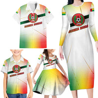 Guinea Bissau Family Matching Long Sleeve Bodycon Dress and Hawaiian Shirt with White Green Red Gradient Design - Wonder Print Shop