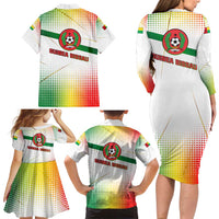 Guinea Bissau Family Matching Long Sleeve Bodycon Dress and Hawaiian Shirt with White Green Red Gradient Design - Wonder Print Shop