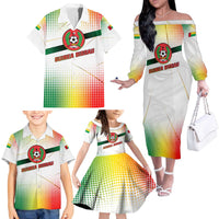 Guinea Bissau Family Matching Off The Shoulder Long Sleeve Dress and Hawaiian Shirt with White Green Red Gradient Design - Wonder Print Shop