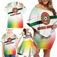 Guinea Bissau Family Matching Off Shoulder Short Dress and Hawaiian Shirt with White Green Red Gradient Design - Wonder Print Shop