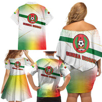 Guinea Bissau Family Matching Off Shoulder Short Dress and Hawaiian Shirt with White Green Red Gradient Design - Wonder Print Shop