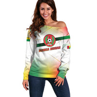 Guinea Bissau Off Shoulder Sweater with White Green Red Gradient Design - Wonder Print Shop