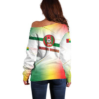 Guinea Bissau Off Shoulder Sweater with White Green Red Gradient Design - Wonder Print Shop