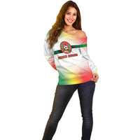 Guinea Bissau Off Shoulder Sweater with White Green Red Gradient Design - Wonder Print Shop