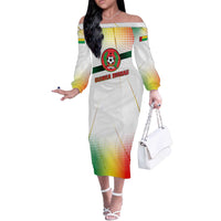 Guinea Bissau Off The Shoulder Long Sleeve Dress with White Green Red Gradient Design - Wonder Print Shop