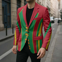 Guinea Bissau Blazer with Red Green Yellow Stripe Design and Black Star - Wonder Print Shop