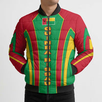 Guinea Bissau Bomber Puffer Jacket with Red Green Yellow Stripe Design and Black Star - Wonder Print Shop