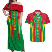 Guinea Bissau Couples Matching Off Shoulder Maxi Dress and Hawaiian Shirt with Red Green Yellow Stripe Design and Black Star - Wonder Print Shop