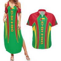 Guinea Bissau Couples Matching Summer Maxi Dress and Hawaiian Shirt with Red Green Yellow Stripe Design and Black Star - Wonder Print Shop