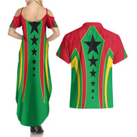 Guinea Bissau Couples Matching Summer Maxi Dress and Hawaiian Shirt with Red Green Yellow Stripe Design and Black Star - Wonder Print Shop