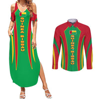 Guinea Bissau Couples Matching Summer Maxi Dress and Long Sleeve Button Shirt with Red Green Yellow Stripe Design and Black Star - Wonder Print Shop