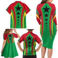 Guinea Bissau Family Matching Long Sleeve Bodycon Dress and Hawaiian Shirt with Red Green Yellow Stripe Design and Black Star - Wonder Print Shop
